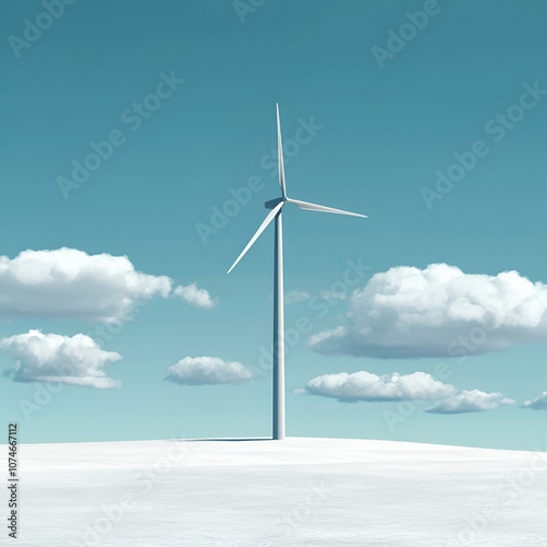 A solitary wind turbine stands against a clear blue sky, symbolizing sustainable energy.