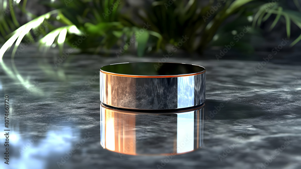 3D Rendered Polished Metal Cylinder on Marble Surface 3D Rendered Polished Metal Cylinder on Marble Surface