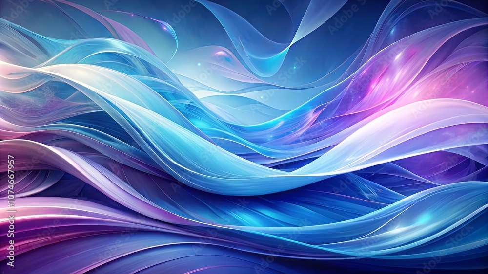 Fototapeta premium Abstract Wavy Lines of Blue and Purple Flowing in a Deep Blue Sky with Glowing Lights
