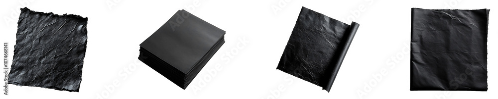 Set, collection of Black Paper isolated on transparent background. Set, collection of Black Paper isolated on transparent background.