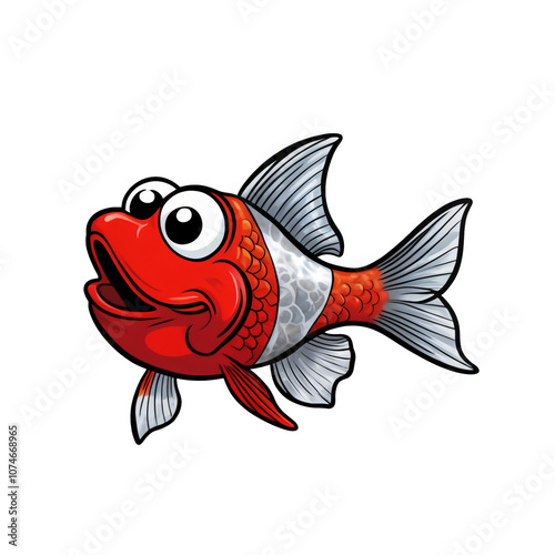 Cartoon Rummy Nose Tetra with expressive eyes, red nose, playful smile, bold outlines, sticker design, generative ai photo