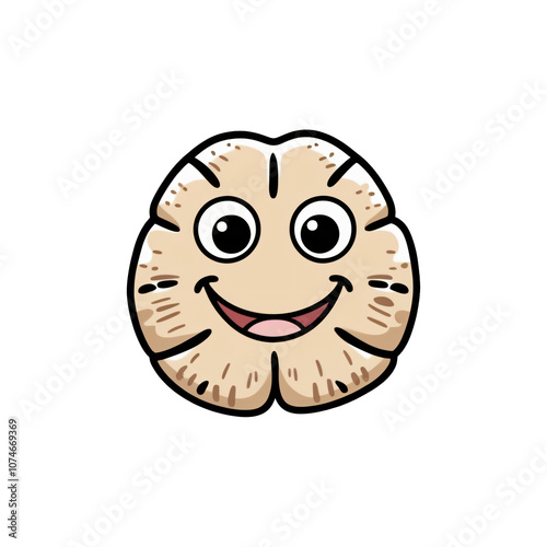 Friendly cartoon Sand Dollar sticker with expressive eyes and gentle smile, beachy tones, generative ai