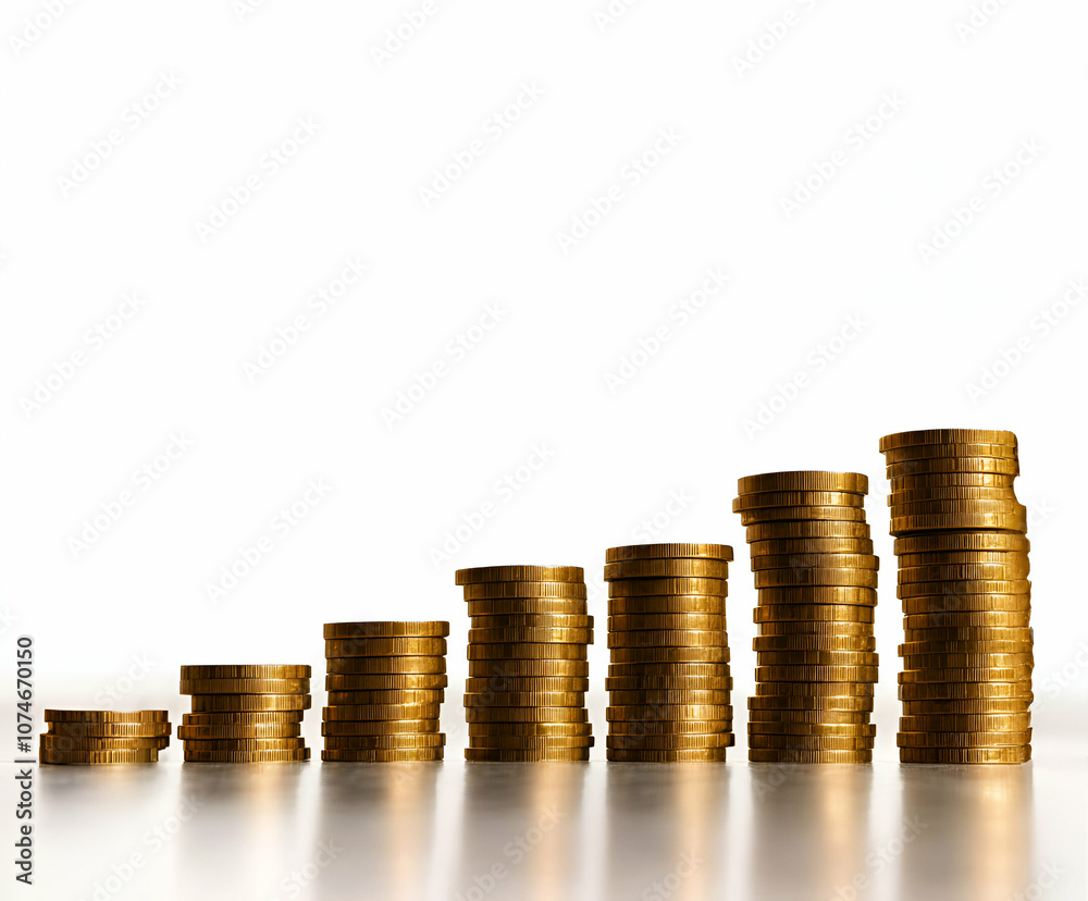 Stacks of gold coins representing financial growth and investment success. Stacks of gold coins representing financial growth and investment success.