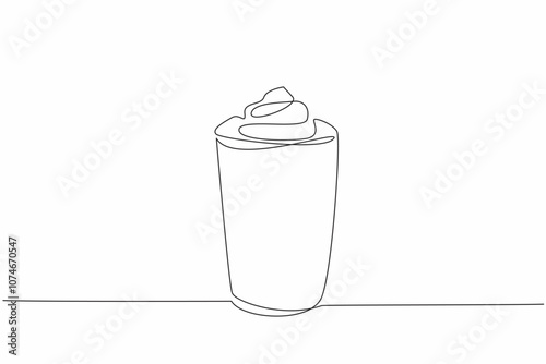 Single continuous line drawing paper cup with chocolate drink and whipped cream. Drink as much chocolate as like. Celebrate. Take away. National Hot Chocolate Day. One line design vector illustration