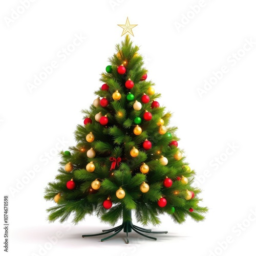 Decorated christmas tree on a white isolated background