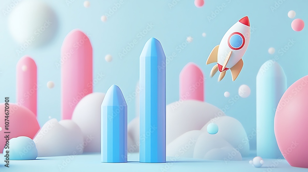 A blue bar graph with an upward trend rocket, Rocket business graph bar A blue bar graph with an upward trend rocket, Rocket business graph bar