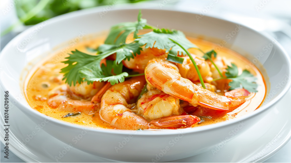 Prawn Curry with Coconut Milk and Fresh Cilantro Garnish Prawn Curry with Coconut Milk and Fresh Cilantro Garnish