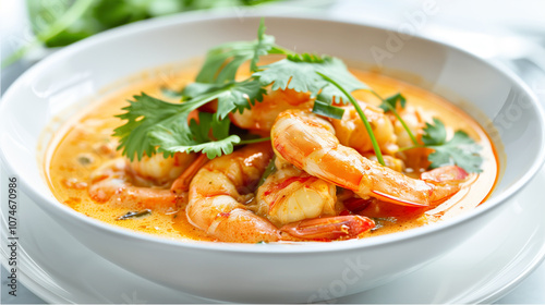 Prawn Curry with Coconut Milk and Fresh Cilantro Garnish