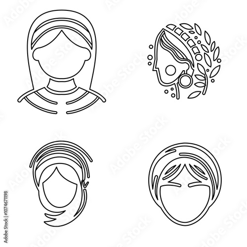 A Collection of Line Art Portraits. Woman Faces Line Drawing. Vector Female Head Illustration. Character Minimal Design.

