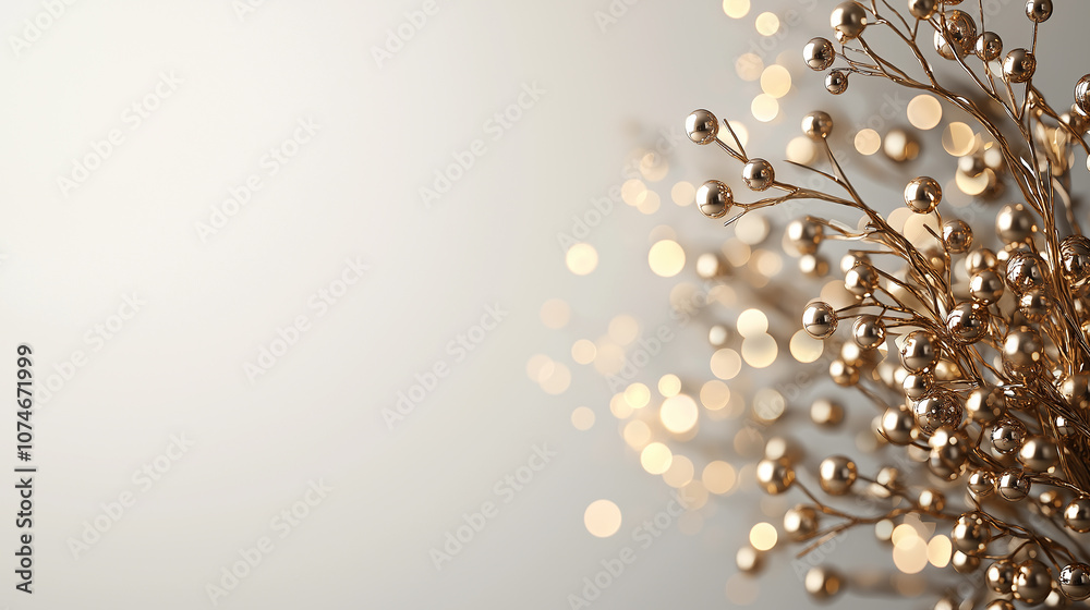 Fototapeta premium Elegant golden branches with shimmering beads create festive atmosphere, perfect for holiday celebrations and New Year decorations