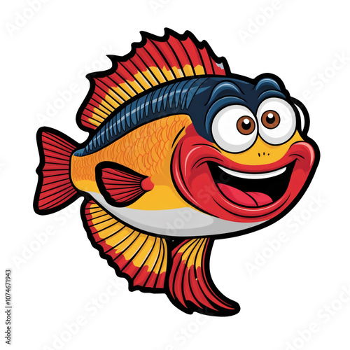 Cartoon Snapper with vibrant red colors, expressive eyes, smiling mouth, bold outlines, playful design, sticker style, generative ai photo