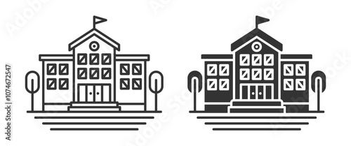 Vector illustration of a school building in two variations.