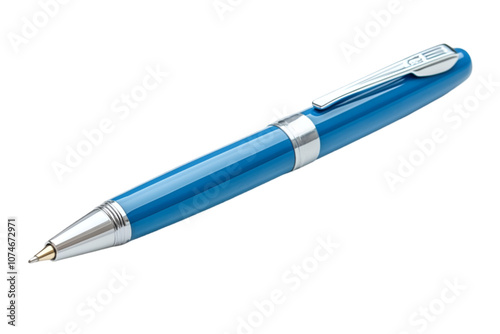 A sleek blue pen resting on a surface, symbolizing professionalism and creativity. Transparent Background.