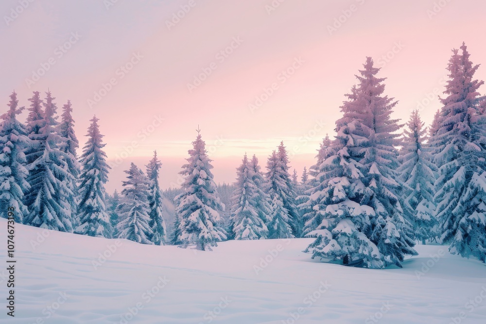 Snow-Covered Pine Forest at Sunset Snow-Covered Pine Forest at Sunset