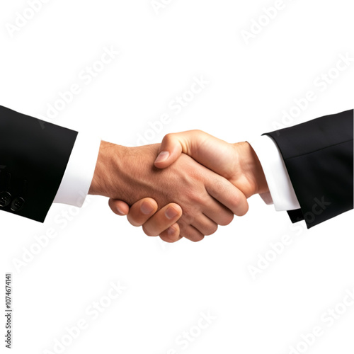 Two business professionals shaking hands in a deal of mutual agreement and collaboration. Transparent Background.