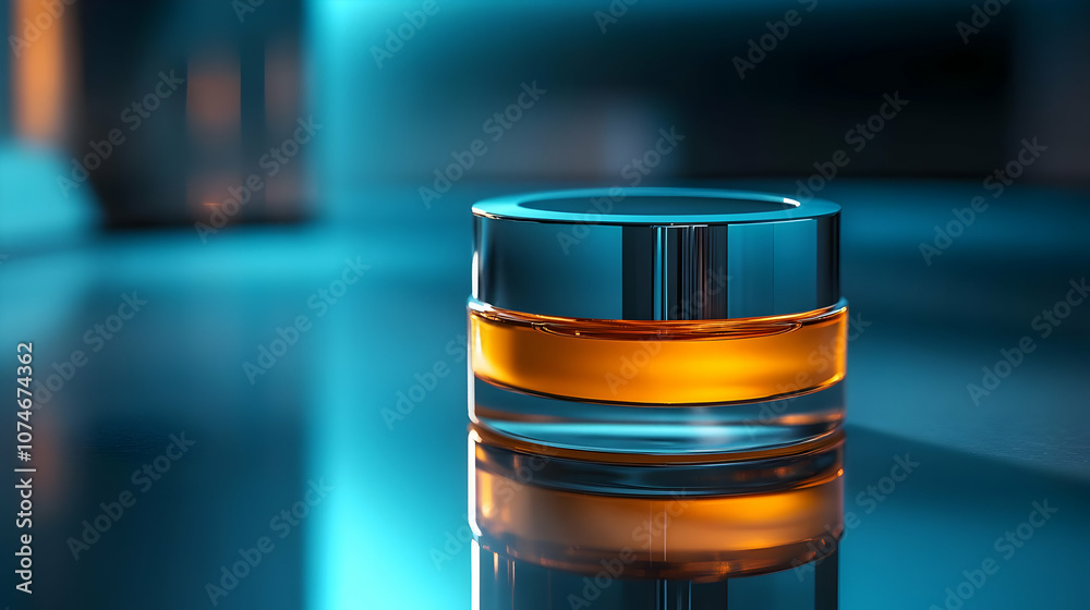 Glass Jar with Liquid on Blue Background - 3D Illustration Glass Jar with Liquid on Blue Background - 3D Illustration