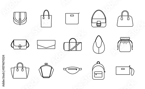 Bags design icon set vector editable stroke