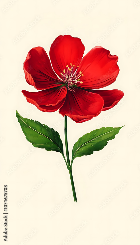 Red carnation flowers on a cream colored background - Crimson bloom on cream canvas, deep red flower with graceful green leaves Red carnation flowers on a cream colored background - Crimson bloom on cream canvas, deep red flower with graceful green leaves