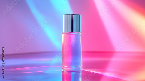 Glass Bottle with Pink and Blue Lights, Product Photography