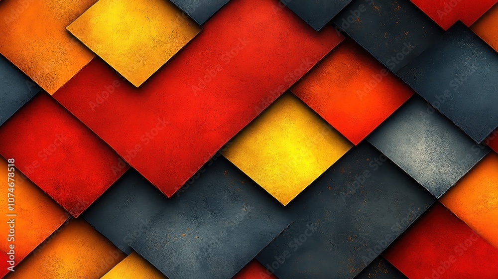 Fototapeta premium Overlapping diamond patterns, geometric minimalism, flat design, modern aesthetics, vibrant colors, seamless repetition, contemporary art.