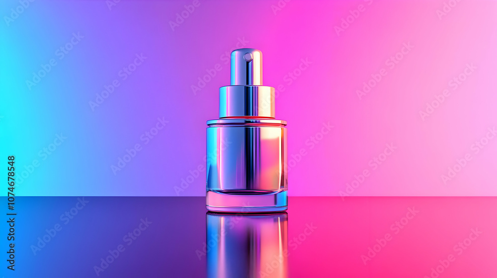 Metallic Bottle on a Pink and Blue Gradient Background - Illustration Metallic Bottle on a Pink and Blue Gradient Background - Illustration