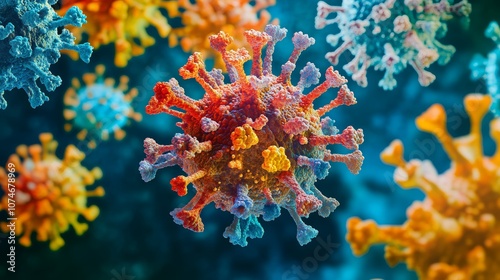 Avian Influenza Virus 3D Render   H5N1 Bird Flu   Pandemic Threat   Microscopy Image   Cor