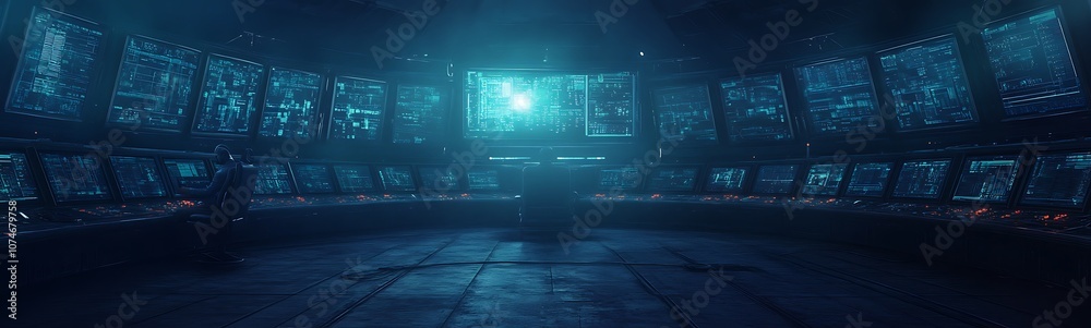 A futuristic, high-tech environment illuminated by blue light, featuring intricate structures and a vast, mysterious atmosphere. A futuristic, high-tech environment illuminated by blue light, featuring intricate structures and a vast, mysterious atmosphere.