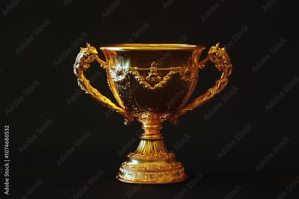 This is a gold trophy cup, signifying achievement in competition or ceremony. This is a gold trophy cup, signifying achievement in competition or ceremony.