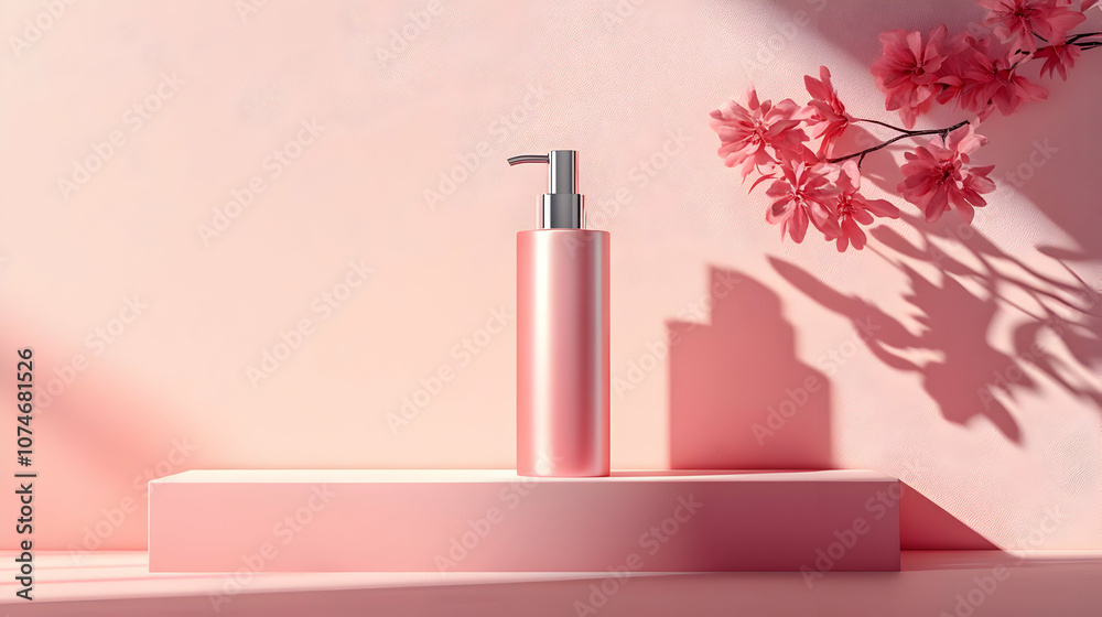 Pink Product Display Platform with Flowers Illustration Pink Product Display Platform with Flowers Illustration