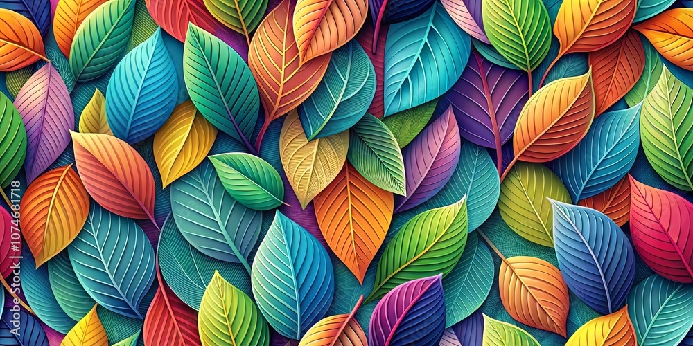 A vibrant tapestry of layered foliage in a kaleidoscope of colors, showcasing nature's intricate artistry with every leaf's unique texture and hue.