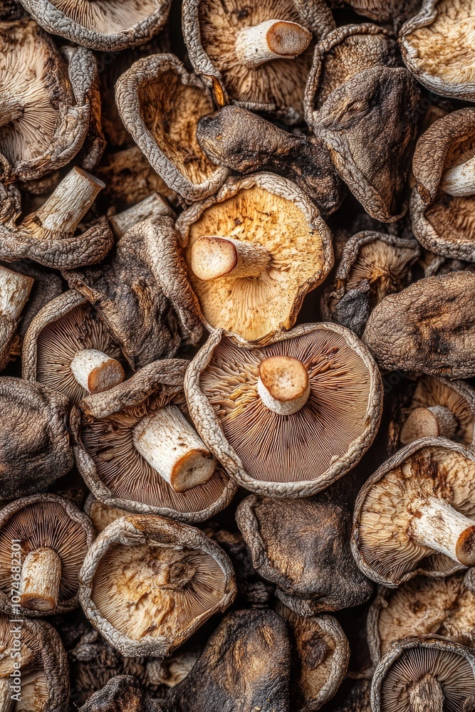 Mushrooms piled up, with a focus on their textures and natural beauty. Mushrooms piled up, with a focus on their textures and natural beauty.