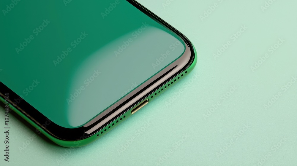 Close-Up View of a Sleek Smartphone Screen Against a Soft Turquoise Background, Highlighting Modern Design and Innovative Technology Close-Up View of a Sleek Smartphone Screen Against a Soft Turquoise Background, Highlighting Modern Design and Innovative Technology
