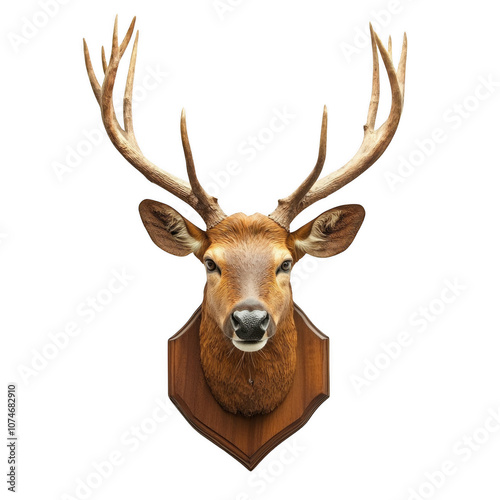 Majestic Deer Head Mounted on Wooden Trophy photo