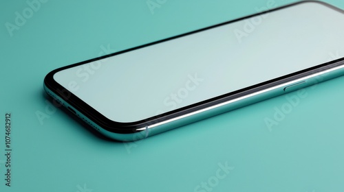 Wallpaper Mural Close-up View of a Smartphone on a Vibrant Turquoise Background with Blank Screen Ready for Customization and Digital Content Creation Opportunities Torontodigital.ca