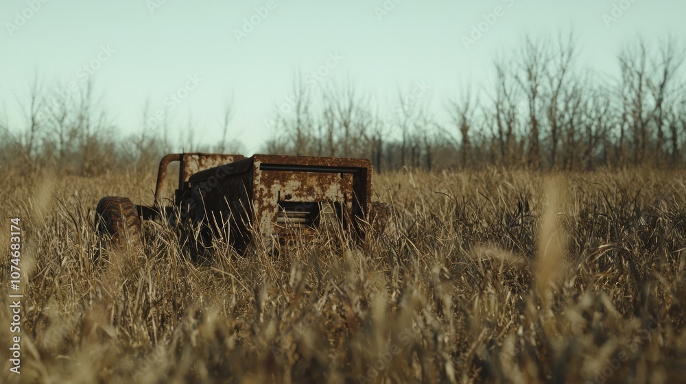 Fototapeta premium Abandoned Farm Field: Relic of Tough Economic Times in Detailed Capture