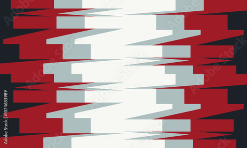 Modern vector featuring a structured zig-zag pattern with contrasting colors of white, grey, red and black. Its sharp composition is ideal for a unique book cover or poster