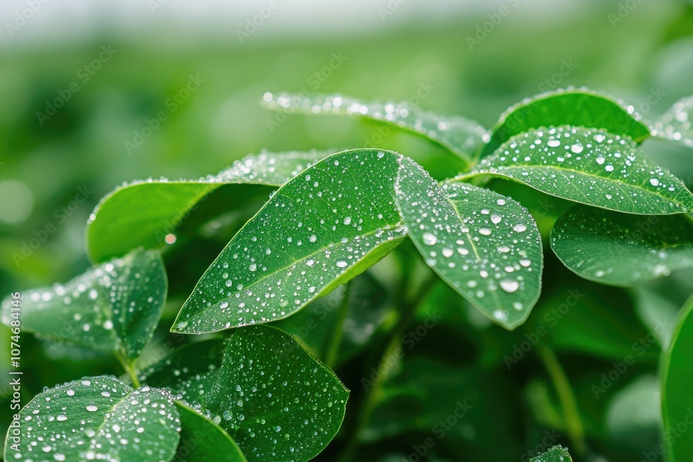 Green soybean leaves with water droplets. Green soybean leaves with water droplets.