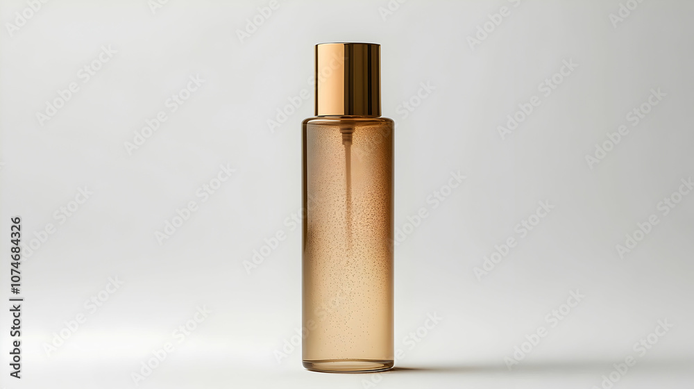 Golden Spray Bottle with Clear Liquid - Realistic Product Mockup Golden Spray Bottle with Clear Liquid - Realistic Product Mockup