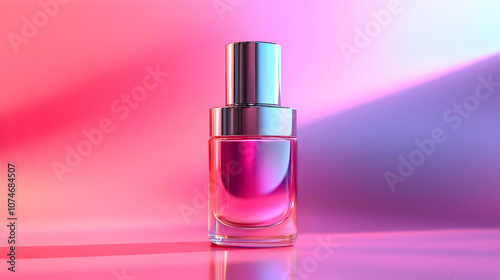 Glass Bottle with Pink Liquid on a Pink Background - 3D Illustration