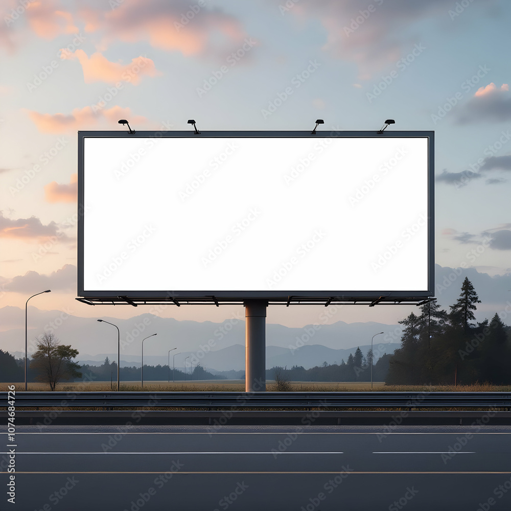 Large Billboard Mockup on Highway at Night for Outdoor Advertising Large Billboard Mockup on Highway at Night for Outdoor Advertising
