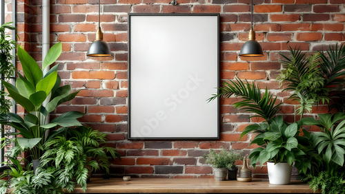 A3 Poster Mockup on Brick Wall in Industrial-Style Cafe for Event Promotion photo