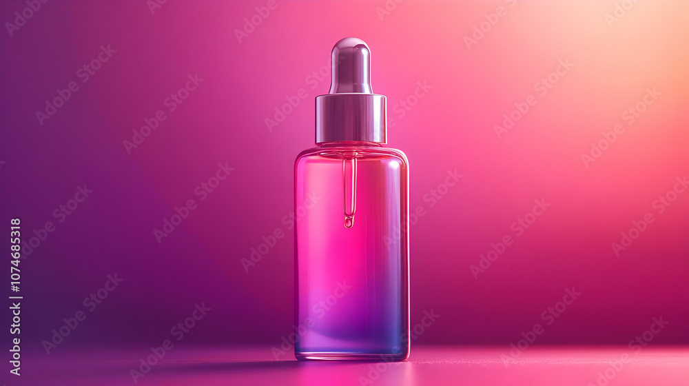 Glass Dropper Bottle on Pink and Purple Gradient Background - Product Mockup Glass Dropper Bottle on Pink and Purple Gradient Background - Product Mockup