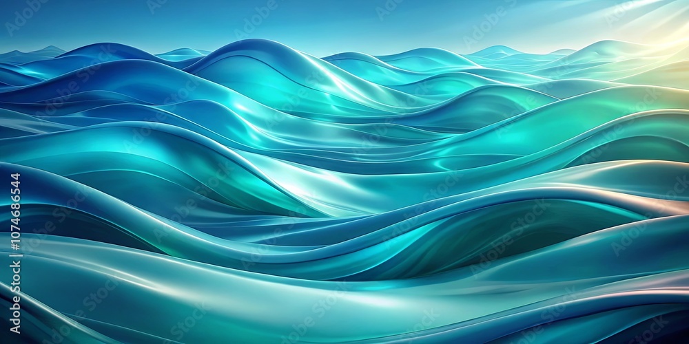 Fototapeta premium Abstract Blue and Green Wavy Lines, a Digital Representation of Fluid Motion and Ethereal Beauty