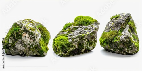 Mossy rocks growing outdoors with green moss on them, highlighting the natural growth patterns and colors of these types of formations.