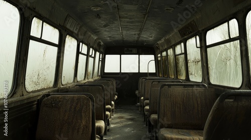 Forgotten Journey: Abandoned Bus Depicting Declining Public Transport and Lost Community Connection in Moody Setting