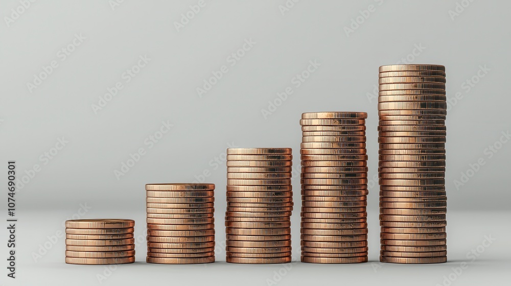 Stacks of Coins Representing Growth in Finance and Investment, Symbolizing Wealth Increase and Economic Prosperity with a Minimalistic Background Stacks of Coins Representing Growth in Finance and Investment, Symbolizing Wealth Increase and Economic Prosperity with a Minimalistic Background
