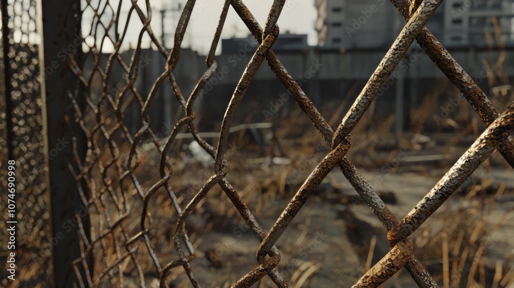 A Captivating Close-Up of a Rusted Chain-Link Fence Signifying Economic Collapse with Texture Detailing A Captivating Close-Up of a Rusted Chain-Link Fence Signifying Economic Collapse with Texture Detailing