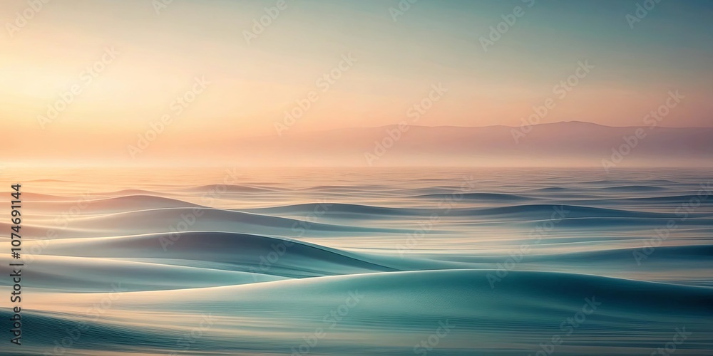 Fototapeta premium Serene and Ethereal Landscape of Rolling Dunes with a Misty Horizon at Dawn