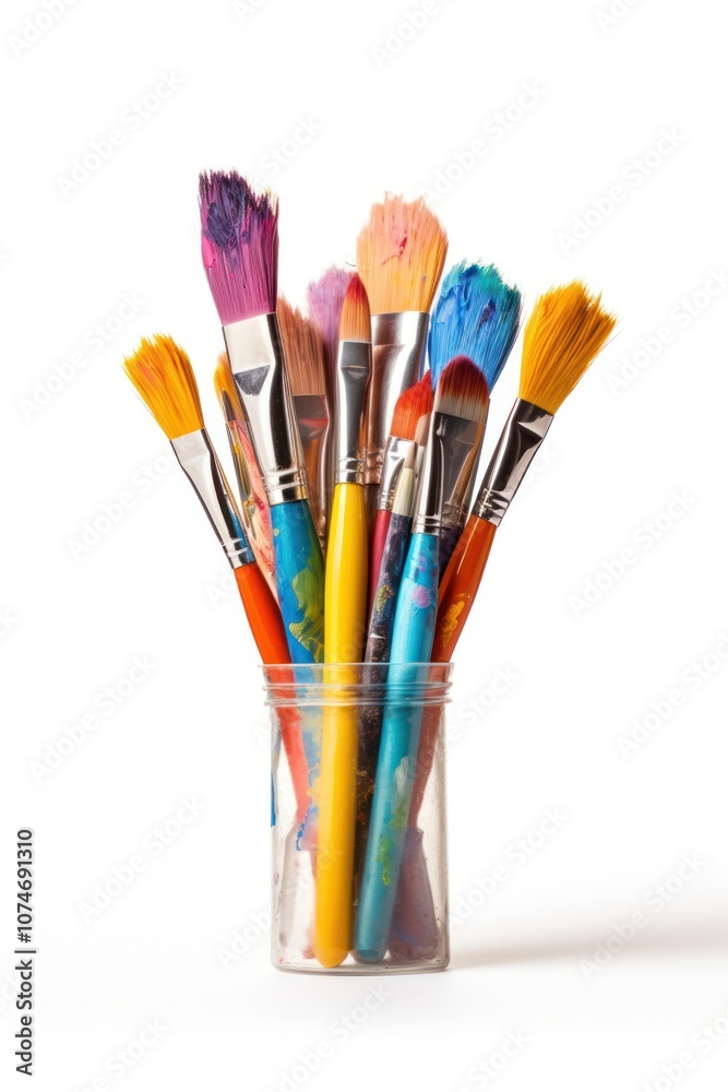 Stack of color artist paint brushes tool white background arrangement. . Stack of color artist paint brushes tool white background arrangement. .