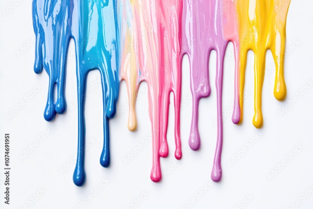Colorful paint dripping on a white background, creating a rainbow of colors. Colorful paint dripping on a white background, creating a rainbow of colors.